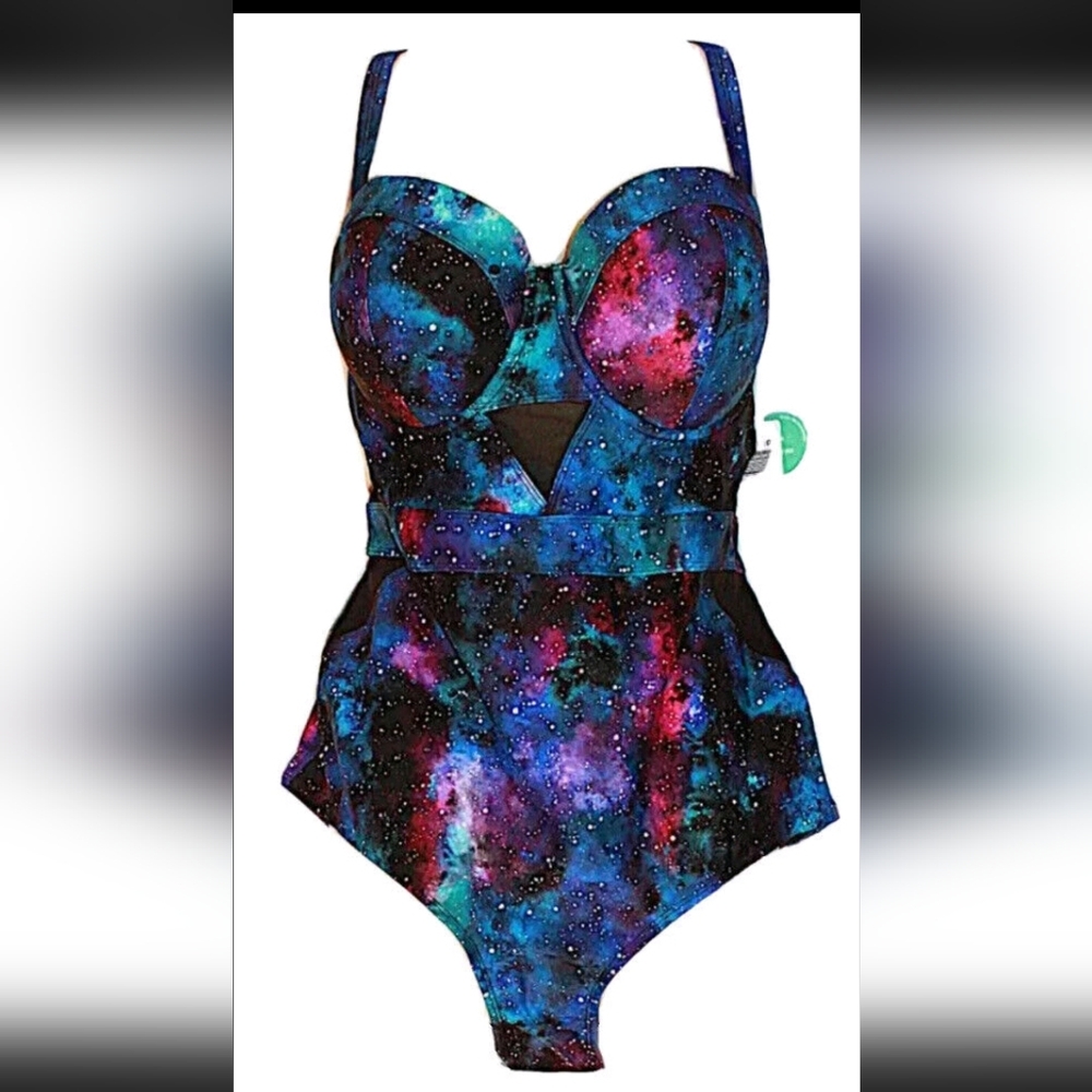 New Torrid 1x 2x 3x Galaxy Print Swimsuit One Piece Plus Size - Picture 2 of 9